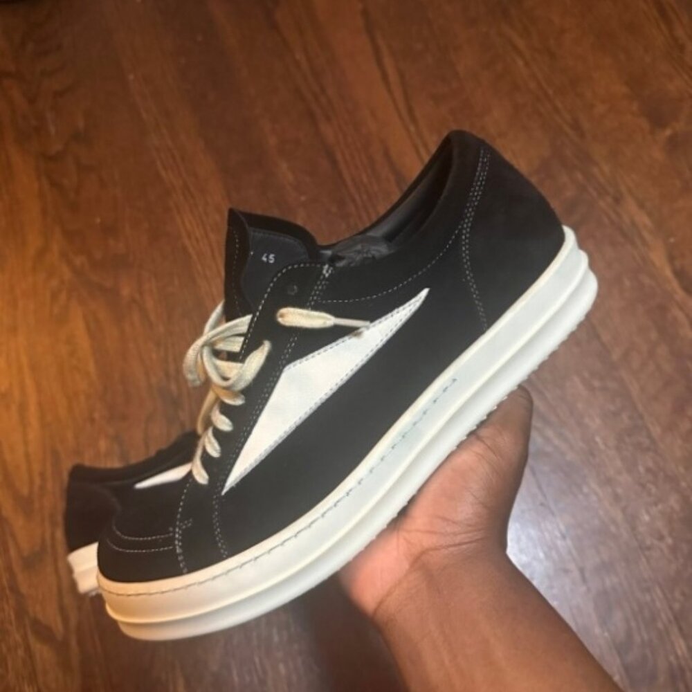 Black + White Rick Owens Low Sneakers